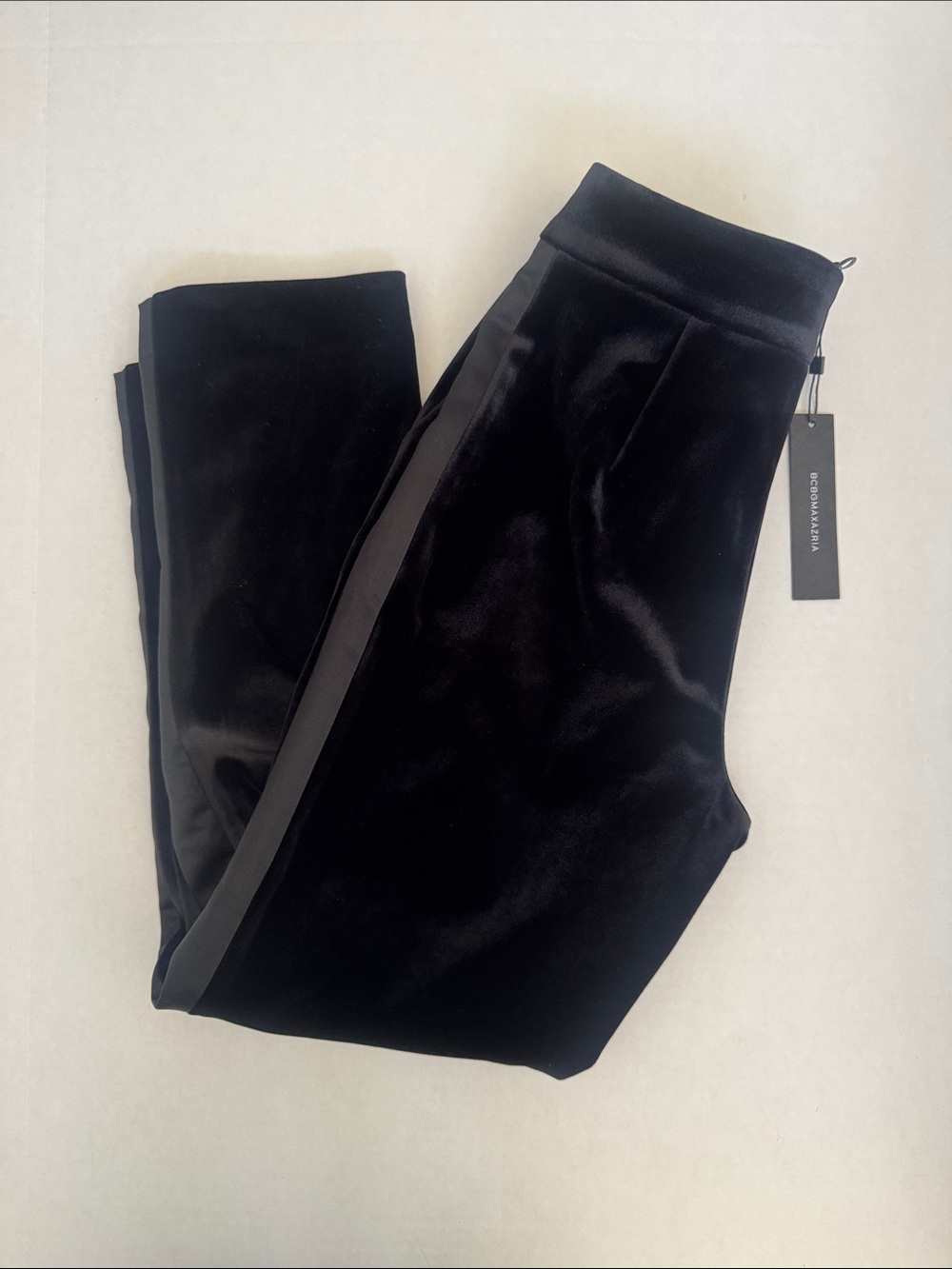 BCBG Black velvet tux pant